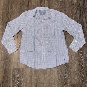 Nautica Vintage Wear Mens Blue Checked 100% Cotton Button-Front Shirt NWOT Sz L